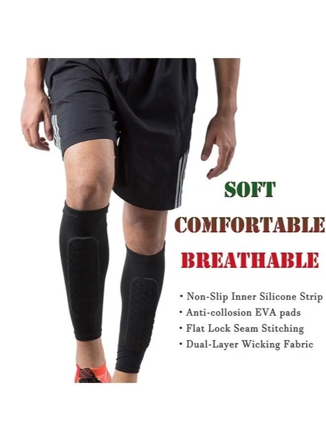 1 Pair Soccer Shin Guards, Football Shin Guard Socks Sleeves with Foam, Calf Compression Sleeve Honeycomb Pads, Child Calf Protective Gear Soccer Equipment, Shin Pads for Kids Youth Adult, Black L - Image 3